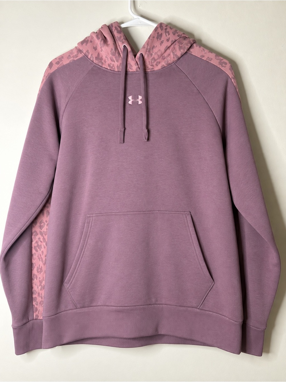 LG Under Armour Mauve Pink Hoodie Sweater with Leopard Accents